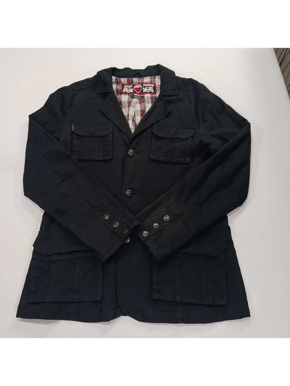 Vintage Indigo Syndikat Men's M Black Inside Flannel Button Coat Jacket Pockets